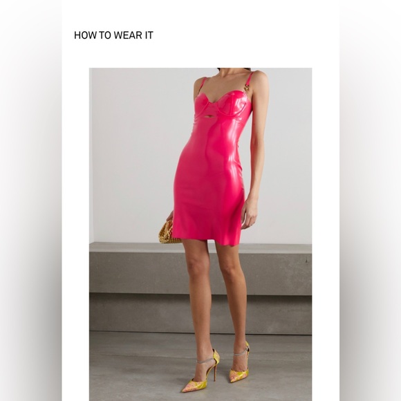 Versace Embellished Cutout Latex Mini Dress ๐ hot pink.. - Picture 3 of 14
